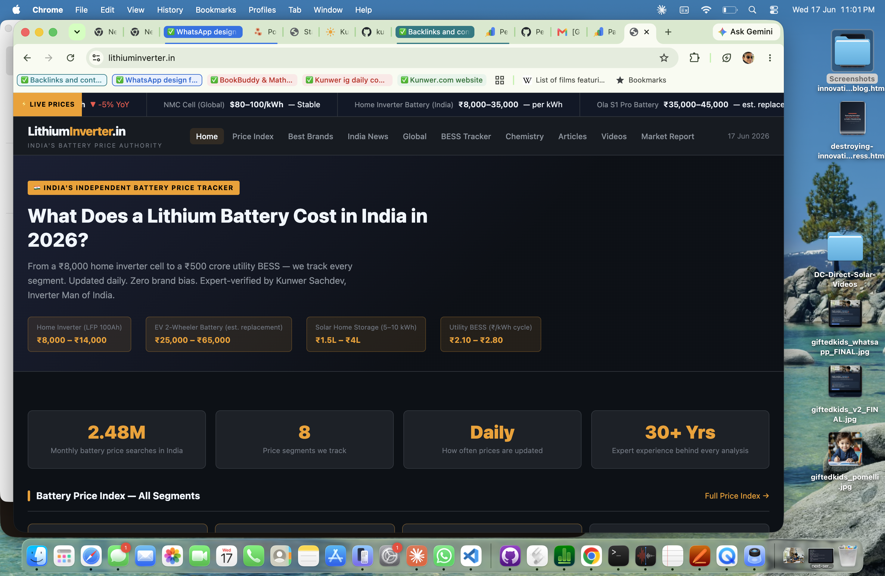 LithiumInverter.in homepage — India's battery price tracker